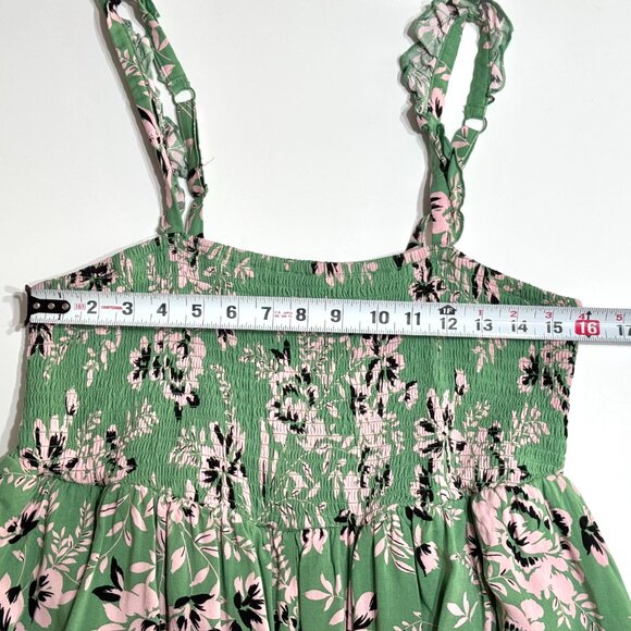 Torrid Smocked Floral Rayon Midi Dress 1X Ruffle Straps Green Cottagecore Easter - Picture 9 of 16